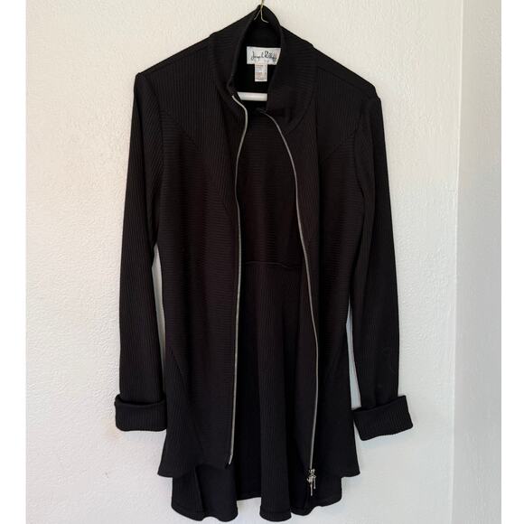 Women's Joseph Ribkoff Black Long Classic Zip Front Sweater Jacket Size US 6 - Picture 2 of 4